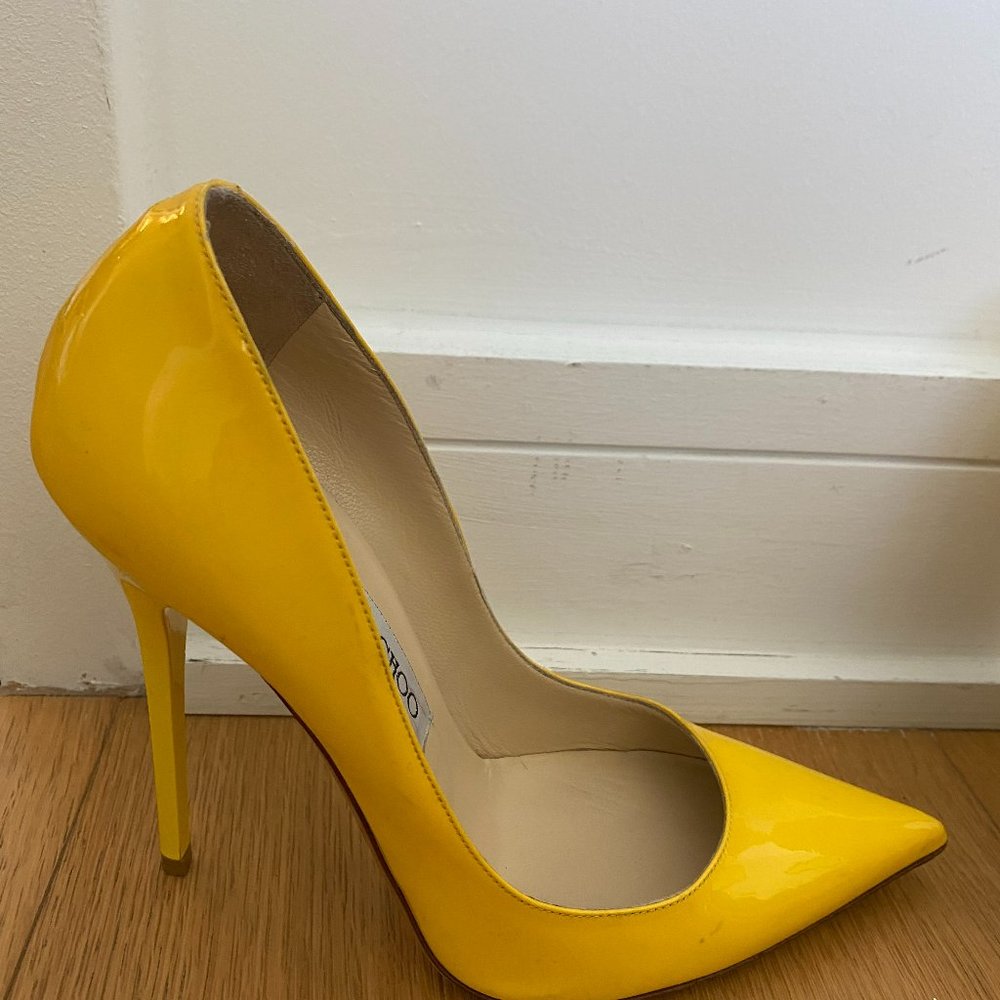 Jimmy Choo Patent Leather Canary Yellow Anouk Pumps